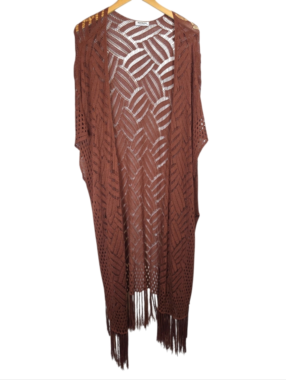 Hotouch Long Poncho Kimono Fringes Sz XXL Western Boho Stagecoach Festival Knit